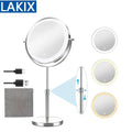 LED Vanity Mirror 3 Colors LED With Adjustable Height Standing 8 Inch 10X Magnification Double-Sided Makeup Mirror