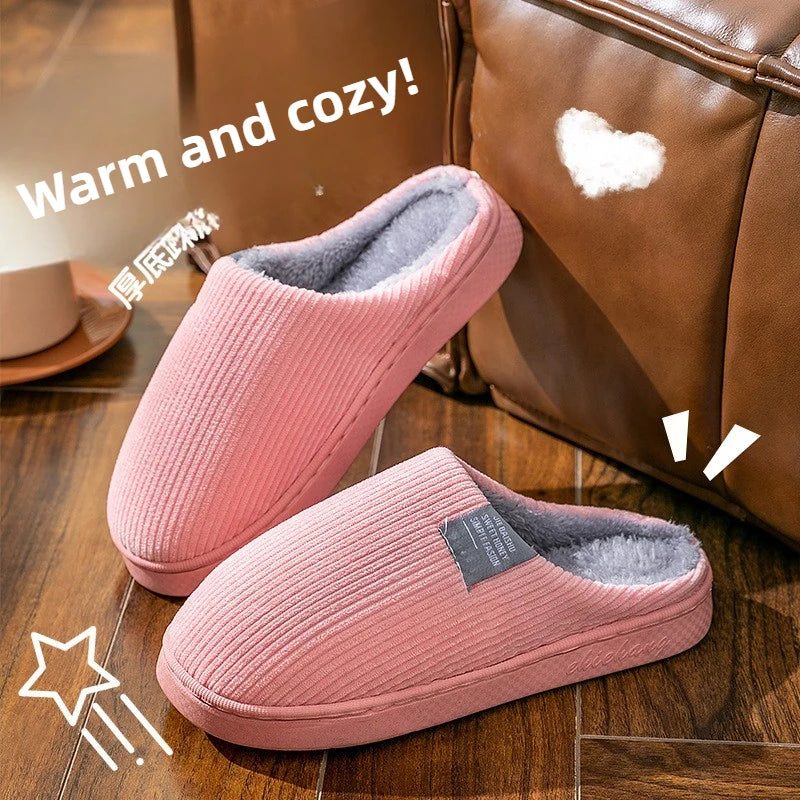 Winter Home Slippers for Men and Women Couples Non Slip Thick Sole Warm Plush Fuzzy Indoor House Shoes with Memory Foam