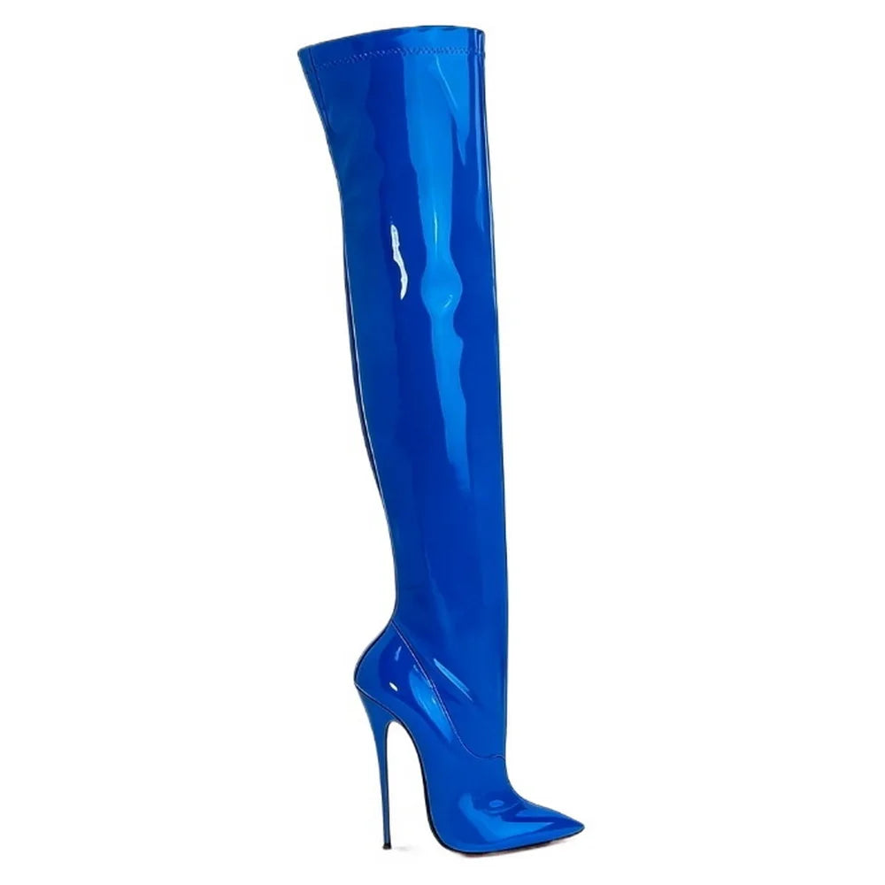 16cm Painting Heel Patent Leather Women's Thigh High Boots,Over The Knee Long Botas,Autumn/Winter Shoes,Gold,Blue,Custom Colors