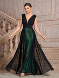 Summer Luxury Banquet Party Dresses for Women Fashion Sexy Deep V Neck Sleeveless Splicing Sequin High Waist Slim Long Dress