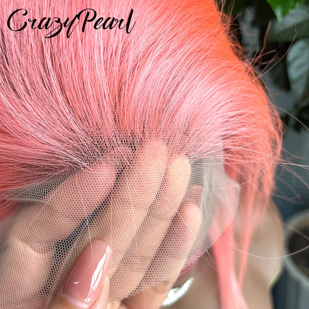 CrazyPearl Rose Pink Short Colored Bob Human Hair Wigs 13X4 Straight Bob Wig Human Hair Lace Front Wigs 10Inch-14Inch