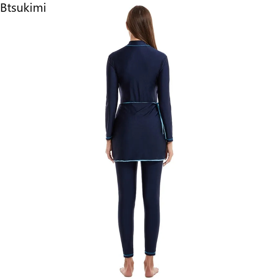 2026 Muslim Modest Swimwears with Hijab Women's Beach Swimsuit 3-pieces Islamic Long Sleeve Swimming Suit for Women Bathing Swim