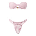 Women Summer 2-Piece Swimsuits Knot Front Strapless Bikini Bra and Elastic Bottoms Sets for Beachwear Bathing Suit