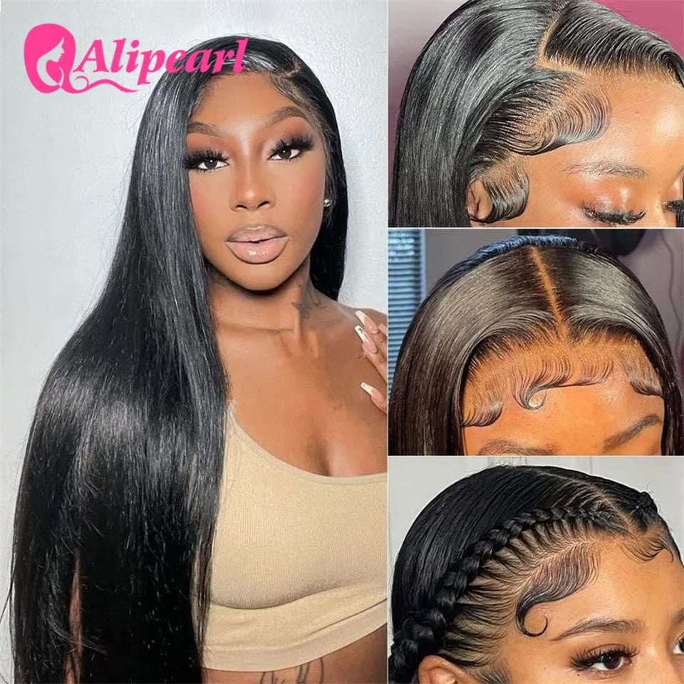 Ali Pearl Transparent Lace Human Hair Wigs Peruvian Straight 4x4 Lace Closure Wig Pre-Plucked for Women