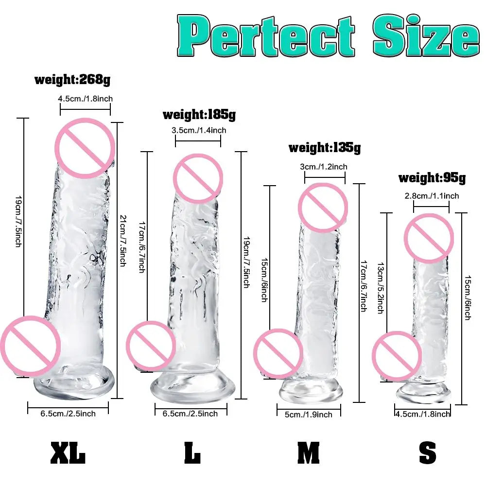 Adult Sex Toy Realistic Soft Dildo for Women Beginner Transparent Penis with Strong Suction Cup Hands-Free Play Masturbator Tool