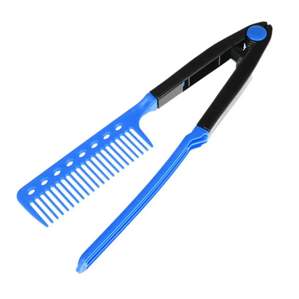 Folding V Type Hair Straightener Brush Multifunctional Styling Comb DIY Straight Curly Hair Hairdressing Accessory