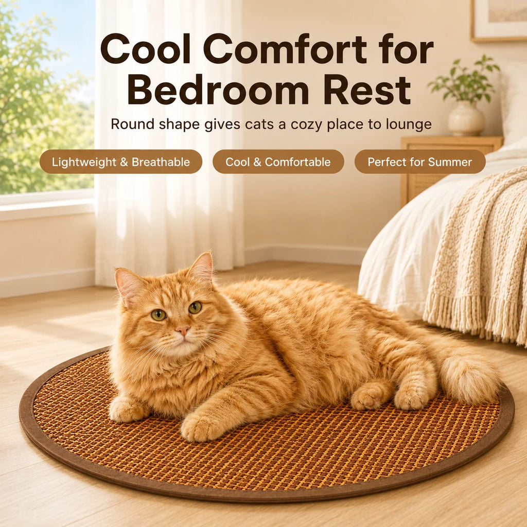 Pet Cooling Mat for Cats Round Woven Summer Sleeping Pad Breathable Washable Cat Bed Mat for Indoor Pets