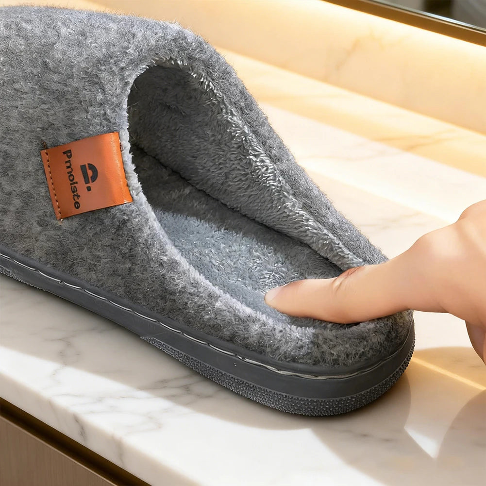 House Slippers for Men Warm TPR Non Slip Felt Soft Memory Foam Cushion Indoor Shoes Winter Comfortable