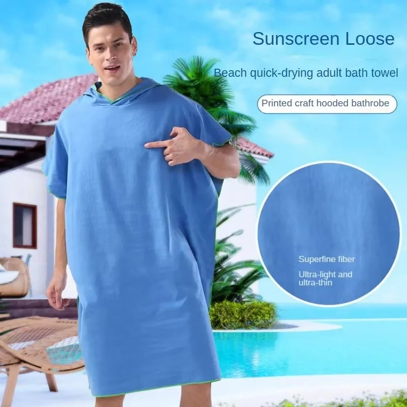 Microfiber Bathrobe Towel Hooded for Adult Swimming Beach Bath Towel Quick Dry Absorbent Wearable Robe with Sleeves