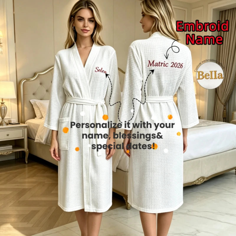 Custom Couple Bathrobe Embroidered with Names Logo Home Clothes Waffle Knit Bathrobe for Couples Hotel Spa Robe for Men Women