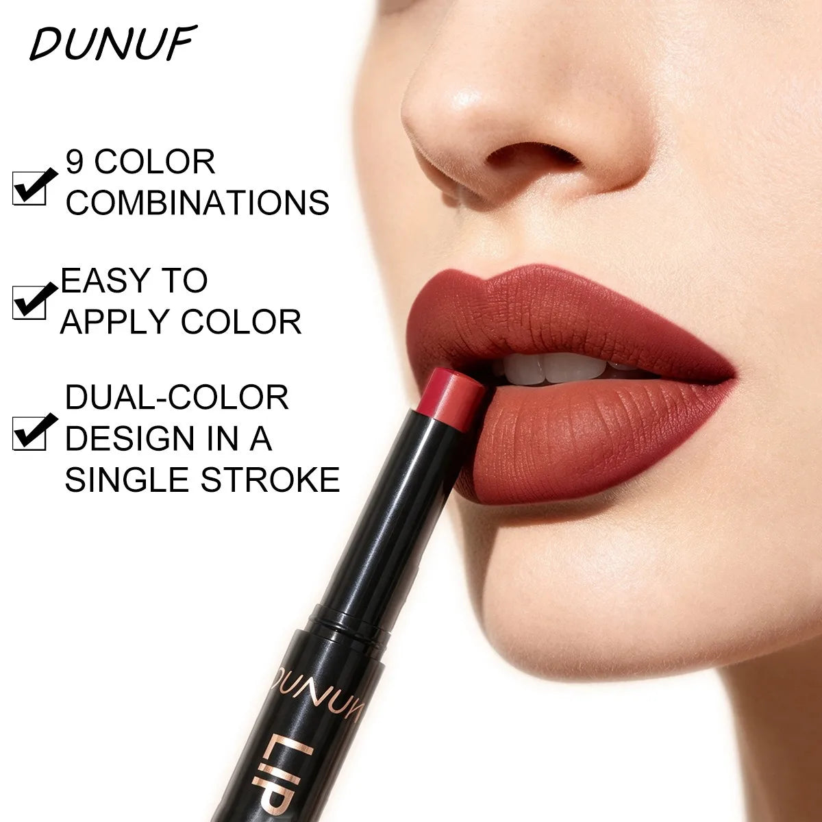 9 Colors 2-in-1 Lip Liner Lipstick, Dual-Ended Matte Lip Pencil, Easy Application Non-Stick Cup Longwear Lip Contour Crayon