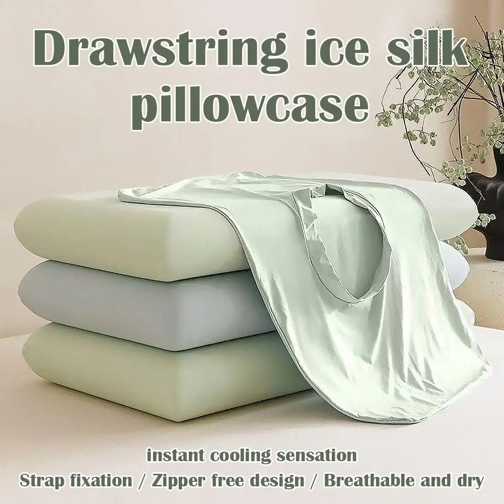 Cooling Pillow Case Summer, Ice Silk Breathable Soft Cover, Open Elastic Edge Wrap, Smooth Cool Feel for Night Sleep