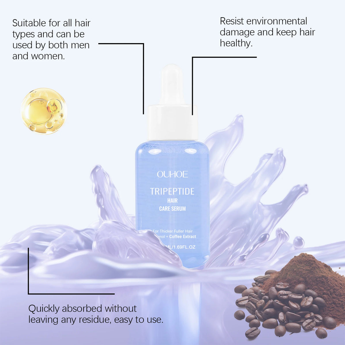 Tripeptide Hair Serum Strengthening Nourishing Scalp Treatment Coffee Extract Promotes Thicker Fuller Healthier Hair 50ml
