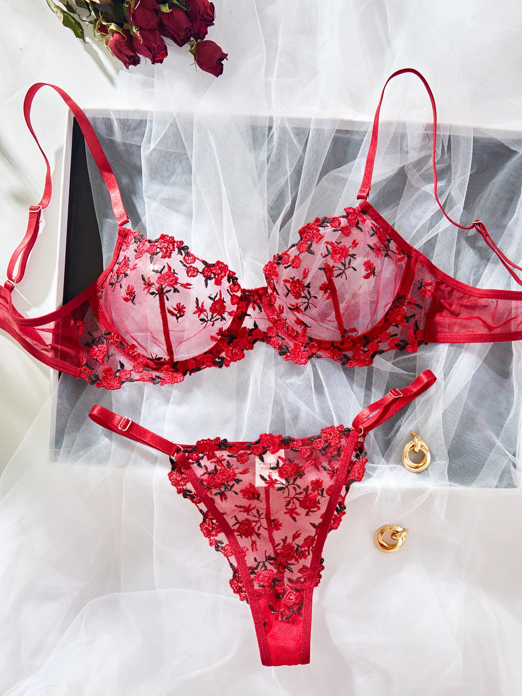 Sexy Sheer Lingerie Set Embroidery Transperant Pornostar Lenceria Sensual Mujer Seducive Conjunto Ropa Interior Set Intimo Lace