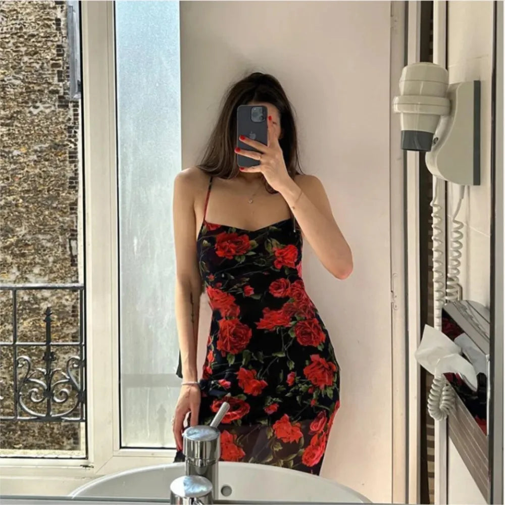 Party Dresses For Woman Sexy Bodycon Floral Print Sleeveless Evening Dress Package Hip Contrast Vestidos Temperament Trendy Slim