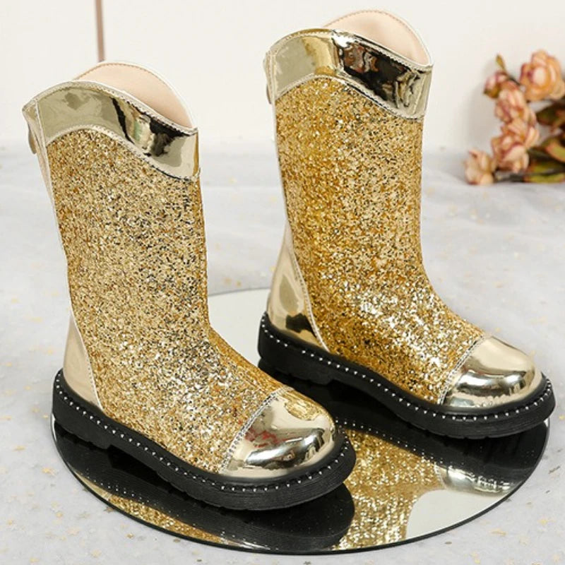 Botas Fashion Girls' Shoes 2025 Autumn New Item Kids Sequined Ankle Boots Comfort Non Slip Girls Leather Boots Zapatos De Mujer