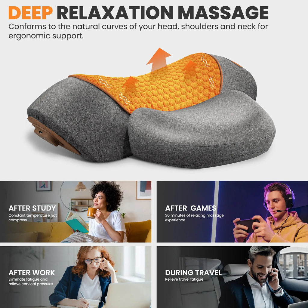 Electric Neck Massager Cervical Pillow Hot Compress Neck Stretch Heating Vibration Neck Shoulder Massage Pillow Back Traction