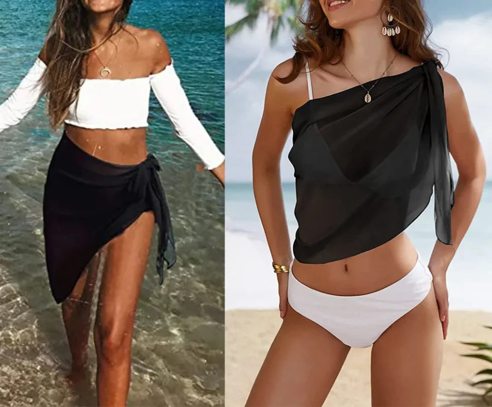 Women Swimsuit Coverups Beach Short Sarongs Bikini Wrap Mini Skirt Club Party Sheer Chiffon Hip Waist Scarf Swimwear Cover Ups