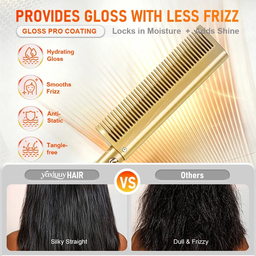 Multifunctional Electric Hot Comb Hair Straightening Brush, Portable Travel Hair Curling Straightening Tool, Plug-in Fast Heat S