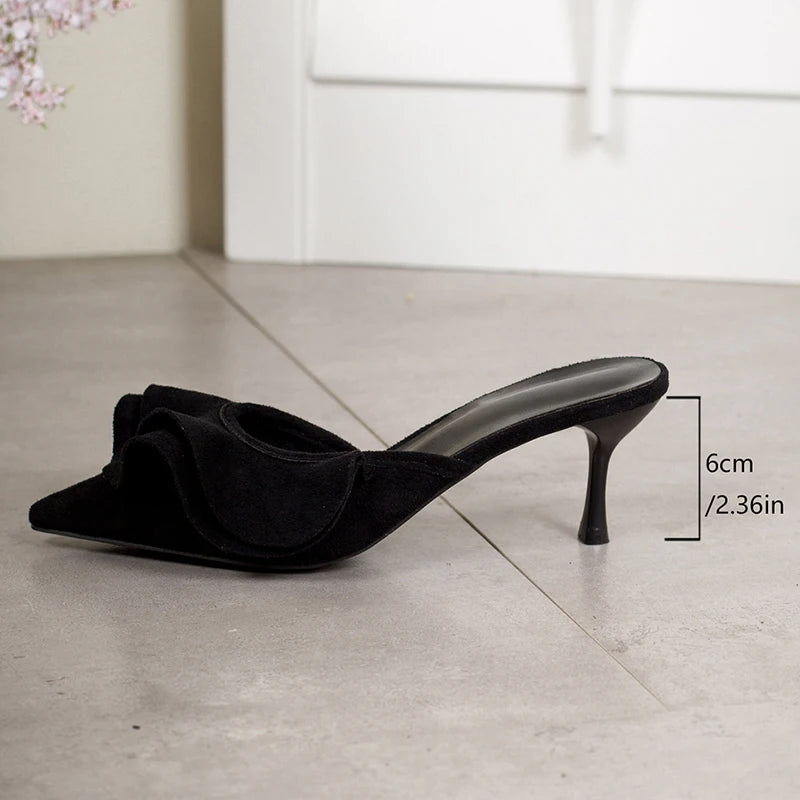 Faux Suede High Heel Sandals for Women Summer Elegant Pointed Toe Thin Heel Pumps Woman Closed Toe Slip On Slippers Mujer