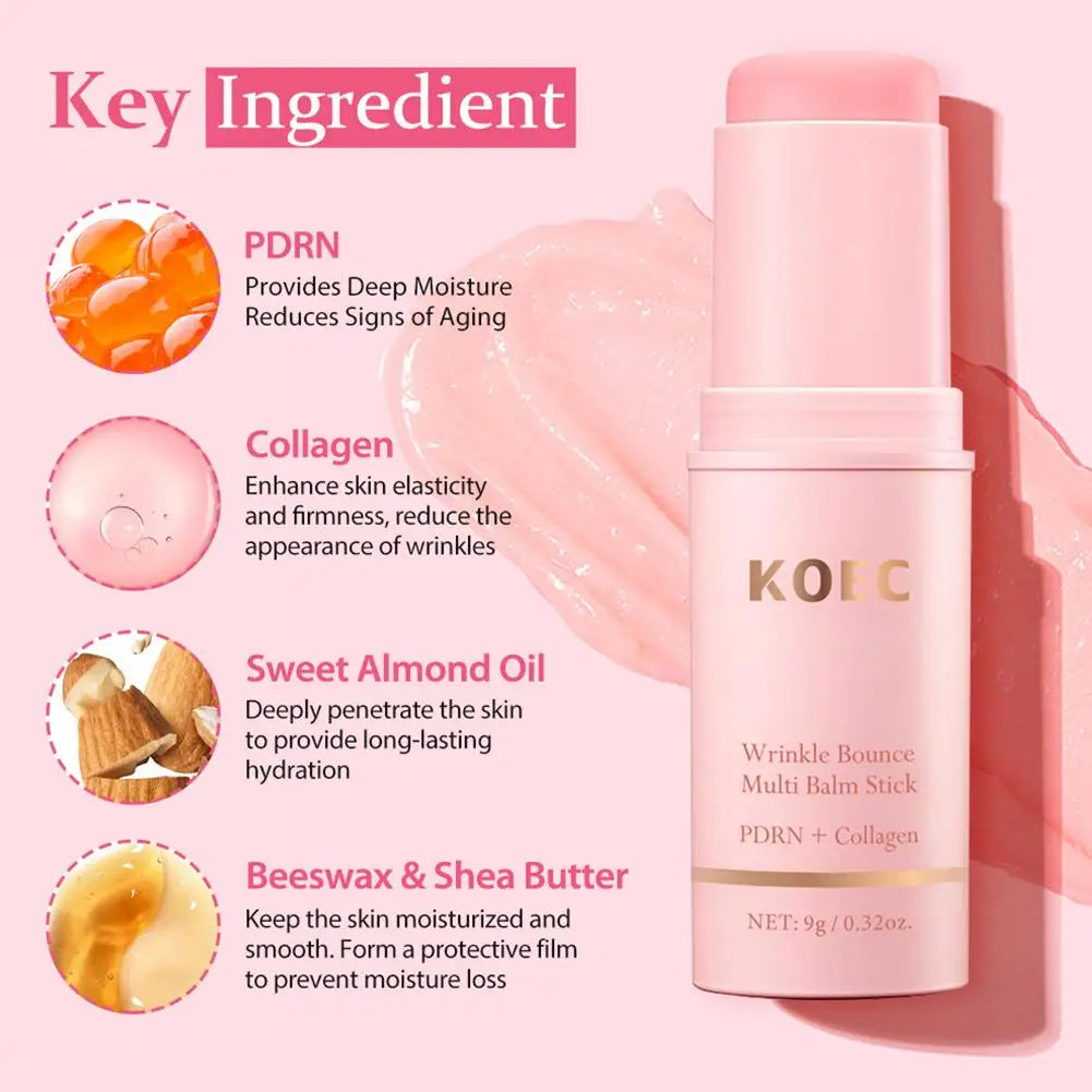 Korean Pink Hydrating Stick PDRN Collagen Stick Bounce Multi Balm Moisturizing Wrinkle Multi-functional Stick Skin Care Makeup