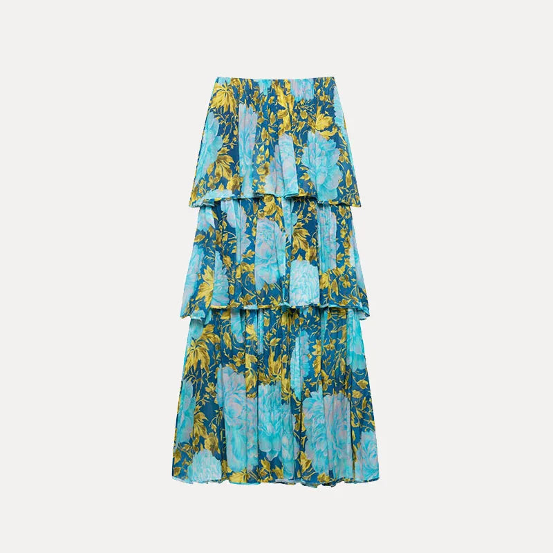 Elegant Floral Print Off-Shoulder Dress Street Style Vest Dress Spring 2025 ZADATA Polyester Fiber 100% Women's Fashion