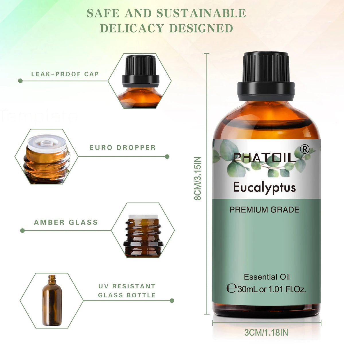 PHATOIL 1PCS Aromatherapy Essential Oil 30ml Lemon Eucalyptus Lavender Bergamot Jasmine Juniper Rose Vanilla Aroma Essential Oil