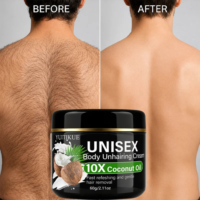 YUITIKUE Unisex Coconut Oil Depilatory Cream 60g Gentle Fast Hair Removal Whole Body Daily Skin Care Cream