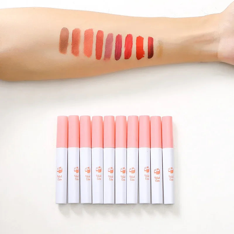 Matte Non-Stick Cup Lip Gloss 10 Sticks Cigarette Tube Lip Glaze Set Liquid Lipstick Velvet European and American Makeup