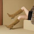 MORAZORA Size 34-42 Cow Suede Leather Stiletto High Heels Handmade Rero Knee High Boots Winter Fashion Casual Botas Ladies Shoes