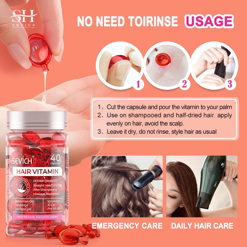 40PCS Hair Vitamin Capsule Keratin Hair Care Capsule Smooth Silky Repair Frizz Damaged Oil Moisturizer Frizzy Dry lHair Mask