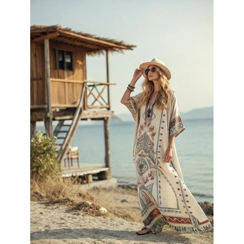 New Bohemian Style Women's Beach Resort 3D Print Loose Dress