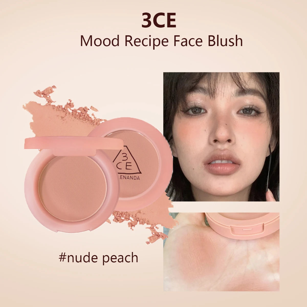 3CE Mood Recipe Face Blush,Silky Powder,Natural Color Payoff,Long-Lasting Wear,Complete Makeup,Korean Cosmetic,Korean Makeup