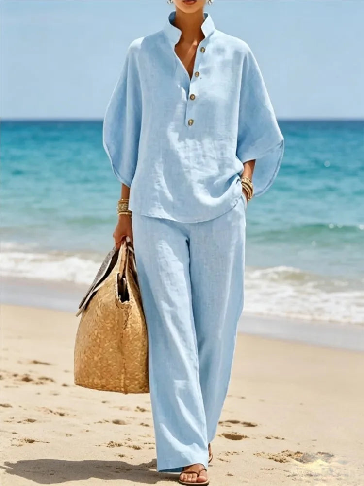 New Women's Casual Shirt Suit Fashion Elegant Balck Holiday Party 2 Piece Set Wide Leg Trousers 2-piece Set Retro Female Office
