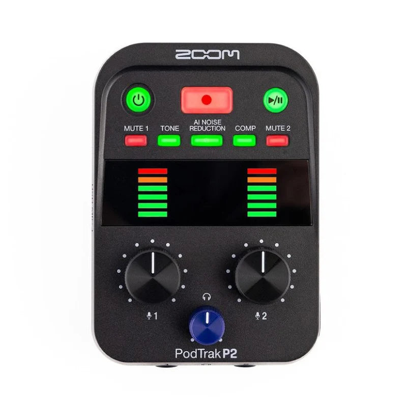 ZOOM PodTrak P2 Podcast Recorder with 2 USB Mic Inputs, 2 Headphone Outputs, AI Noise Reduction, Tone & COMP Effects