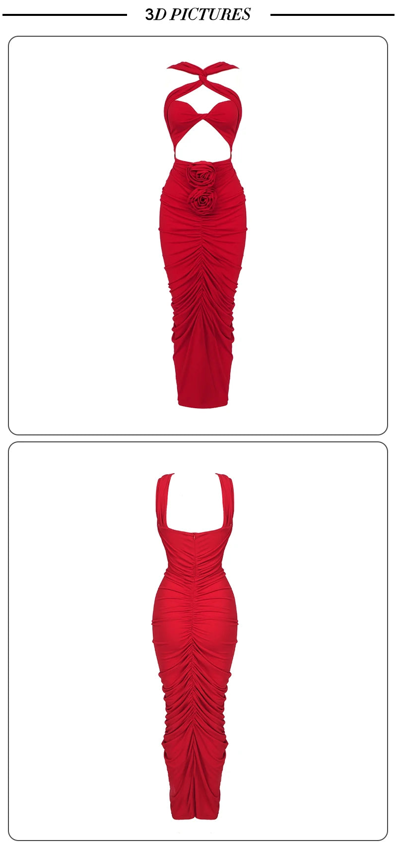 VC Red Dresses For Women Sexy Backless 3D Flowers Design Sleeveless Draped Long Dress Party Evening Vestidos