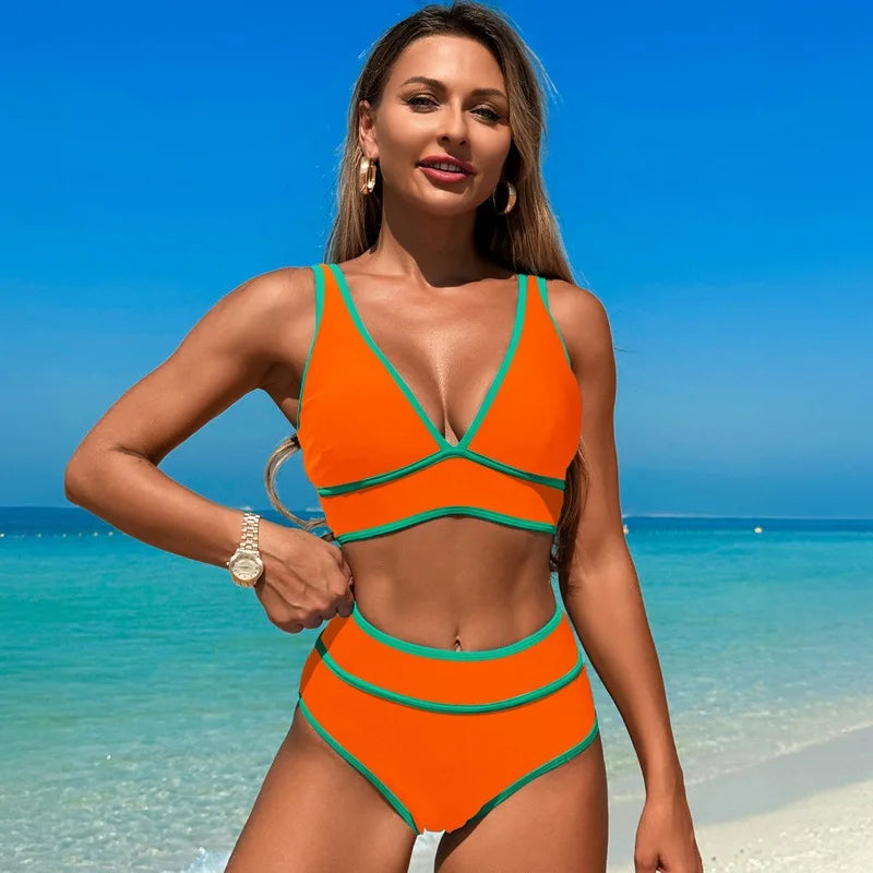 Sexy Floral Print Bikini Woman Beach Clothing Halter Swimsuit Girl Fashion Two-piece Triangle Swimwear Bikini Set Bathing Suits