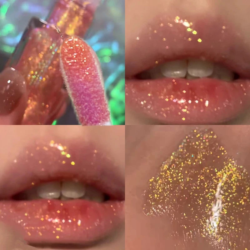 Star Shine Glitter Lip Gloss Water Light Mirror Shimmer Lip Tint Lasting Moisturizing Non Sticky Glossy Liquid Lipstick Makeup
