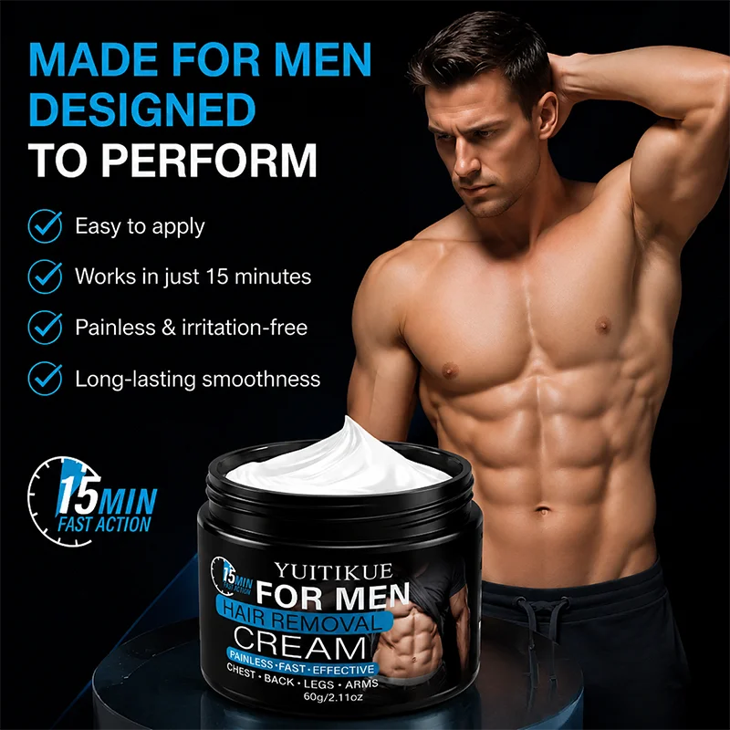 YUITIKUE For Men Hair Removal Cream, 15 Min Fast Painless Depilatory Cream for Chest Back Arms Legs 60g
