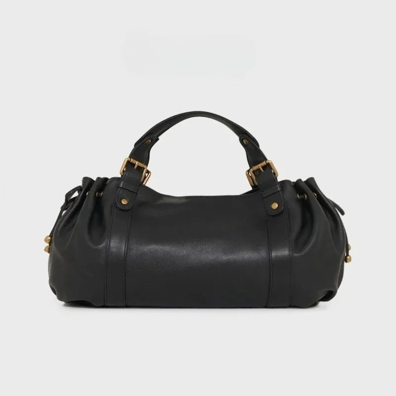 Elegant Versatile Boston Bag for Women Simple Cross‑body Shoulder Handbag Soft Polyester Lining for Work Daily Office Use