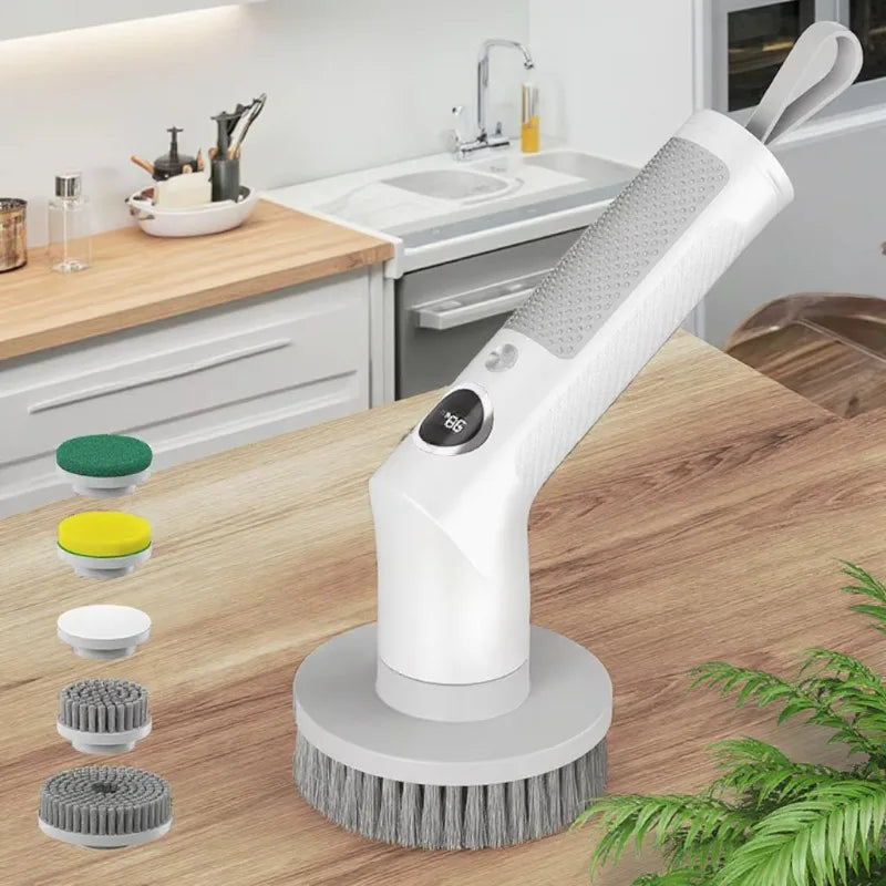 Cepillo Eléctrico De Limpieza Hogar IPX6 Impermeable Cepillo Limpieza Eléctrico Ligero Con 4 Cabezales Electric Tile Cleaner