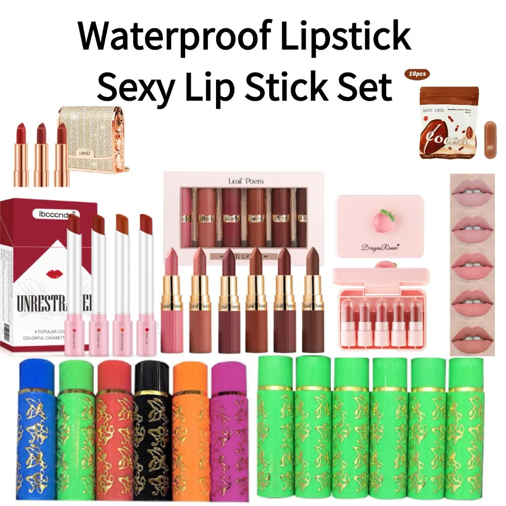 6Pcs/Set Waterproof Lipstick Sexy Lip Stick Matte Velvet Lipstick Color Mood Changing Long Lasting Moisturizing Lipstick Makeup
