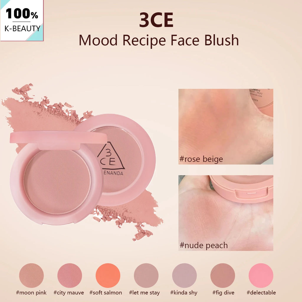 3CE Mood Recipe Face Blush,Silky Powder,Natural Color Payoff,Long-Lasting Wear,Complete Makeup,Korean Cosmetic,Korean Makeup