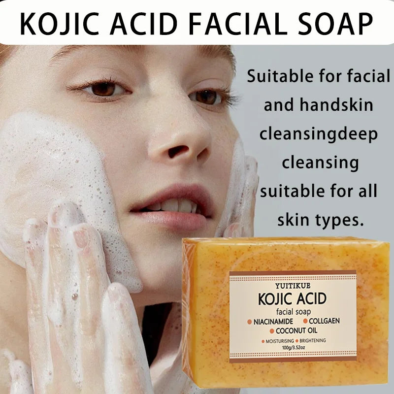 Yuitikue Kojic Acid Facial Soap, 100g with Niacinamide, Collagen & Coconut Oil, Moisturizing & Brightening Cleansing Bar