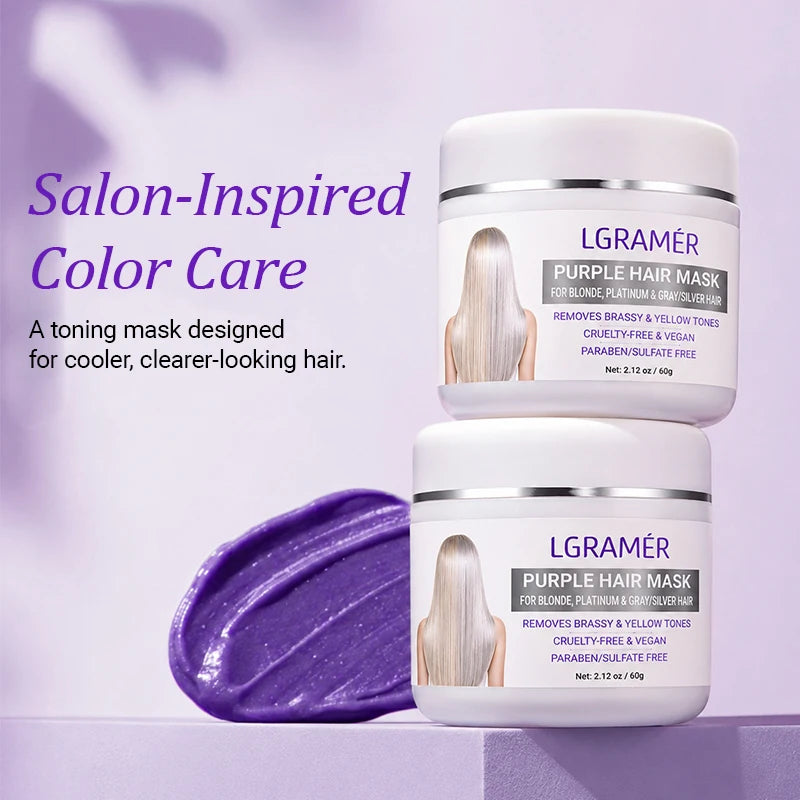 Purple Hair Mask for Blonde Silver Platinum Gray Hair Nourishes,Smooths & Adds Shine Eliminate Brassy Yellow Tones Damaged Hair