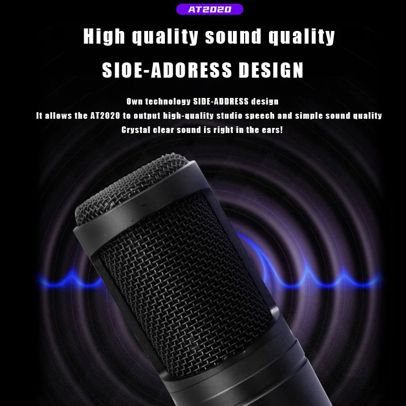 AT2020 Wired XLR Condenser Microphone Podcasting Desk Mic Stand Home Recording Studio For Singing Live Screaming