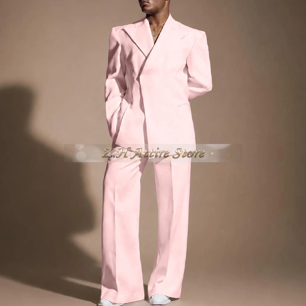 White Wedding Suit for Men 2-piece Set Double Breasted Jacket Wide Leg Pants Custom Slim Fit Prom Party Male Tuxedo