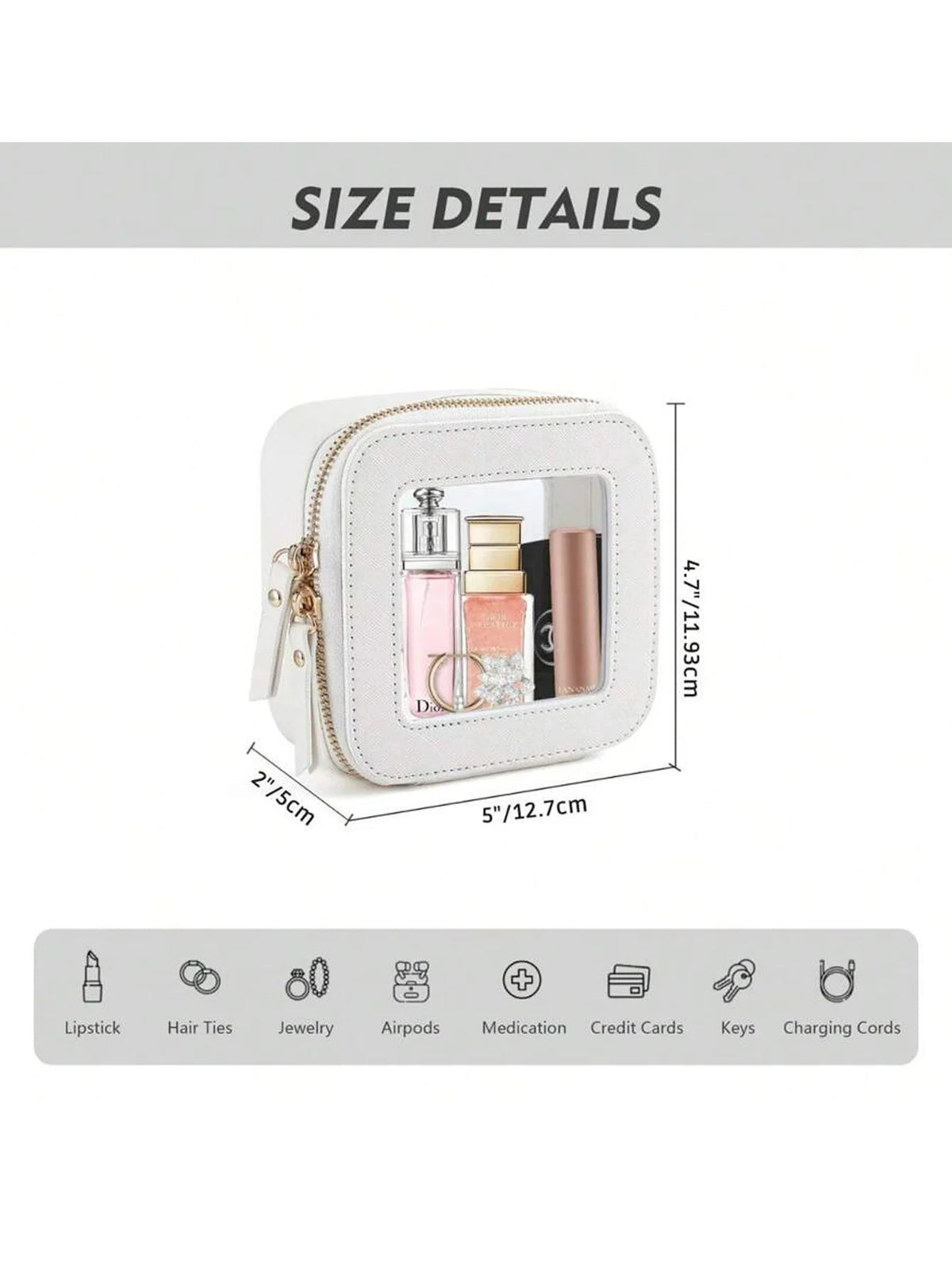 Mini Clear Makeup Bag Pu Saffiano Vegan Faux Leather Cute Small Visible Window Storage Lipsticks Cosmetics Case for Purse Pouch