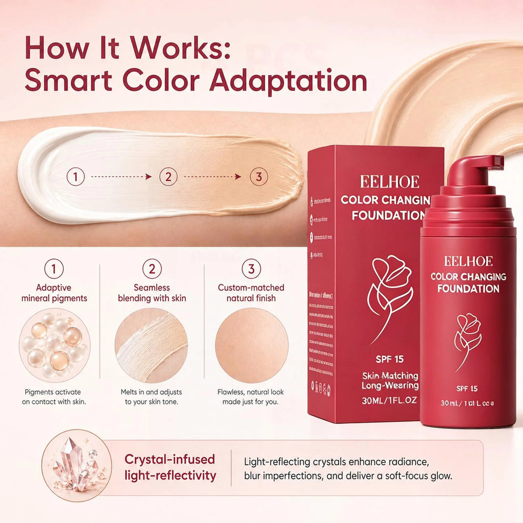 Korean Color Changing Foundation for Mature Skin SPF 15 Hydrating Liquid Concealer for Fine Lines & Wrinkles Dewy Natural Finish