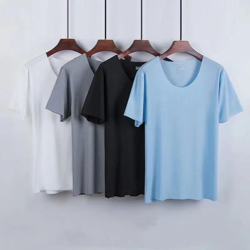 Men's Two-Piece Ice Silk Pajamas Men's Summer Thin Modal Short-Sleeved Pajamas Homewear Men's Large Size Pajamas Homewear Set